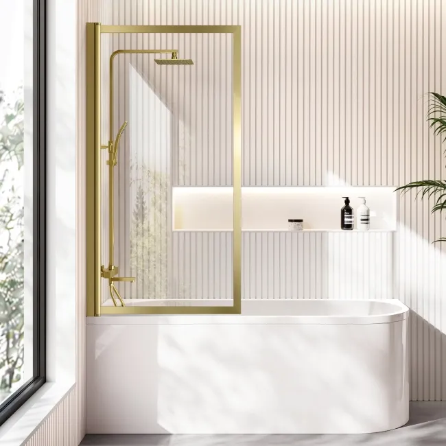 Turku 1700 Space Saving Shower Bath & Premium 8mm Brushed Brass Framed Bath Screen - Left