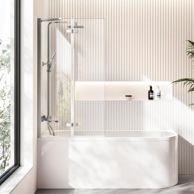 Turku 1700 Space Saving Shower Bath & 6mm Easy Clean Chrome Folding Bath Screen - Left Handed