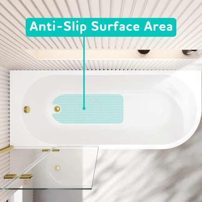 Turku 1700 Space Saving Shower Bath & 6mm Easy Clean Brushed Brass Folding Bath Screen - Left