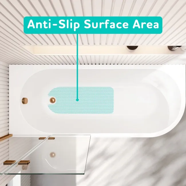 Turku 1700 Space Saving Shower Bath & 6mm Easy Clean Brushed Copper Folding Bath Screen - Left
