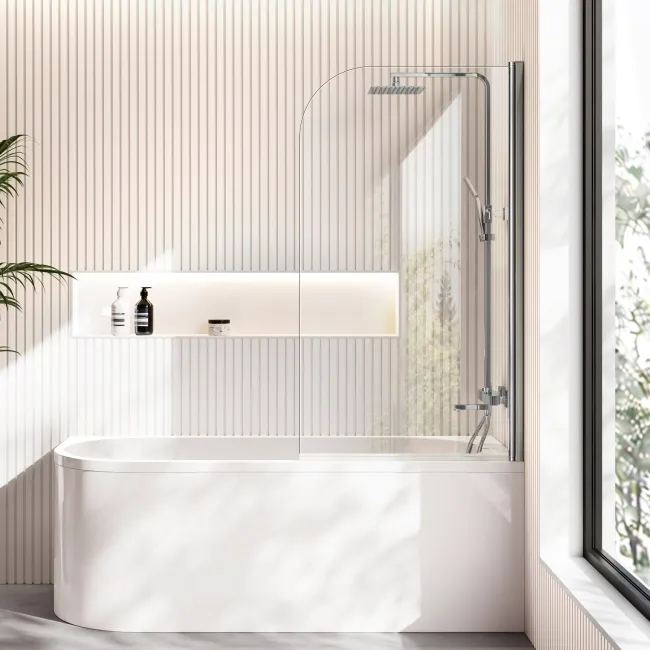 Turku 1700 Space Saving Shower Bath & 6mm Easy Clean Chrome Bath Screen - Right Handed