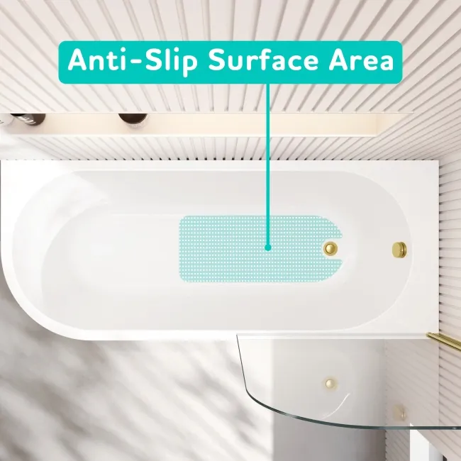 Turku 1700 Space Saving Shower Bath & 6mm Easy Clean Brushed Brass Bath Screen - Right Handed