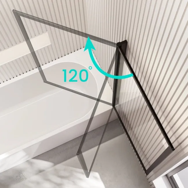 Turku 1700 Space Saving Shower Bath & Premium 8mm Easy Clean Matt Black Framed Bath Screen - Right