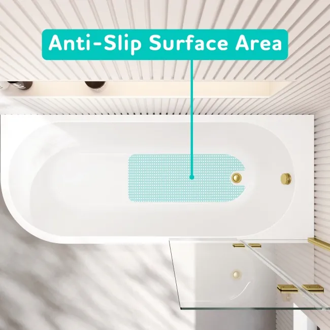 Turku 1700 Space Saving Shower Bath & 6mm Easy Clean Brushed Brass Folding Bath Screen - Right