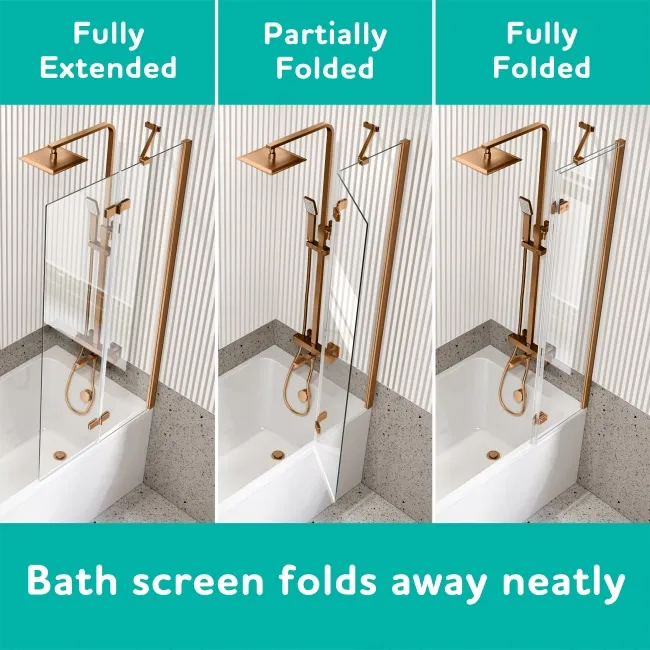 Turku 1700 Space Saving Shower Bath & 6mm Easy Clean Brushed Copper Folding Bath Screen - Right