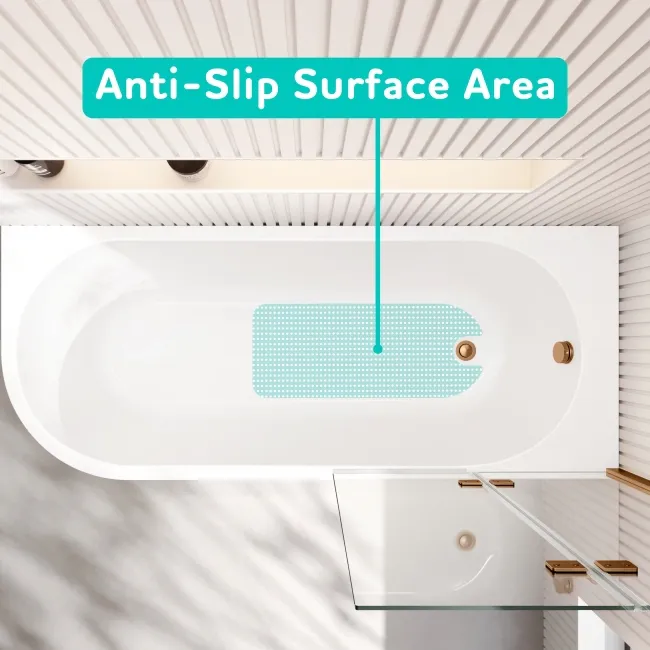 Turku 1700 Space Saving Shower Bath & 6mm Easy Clean Brushed Copper Folding Bath Screen - Right