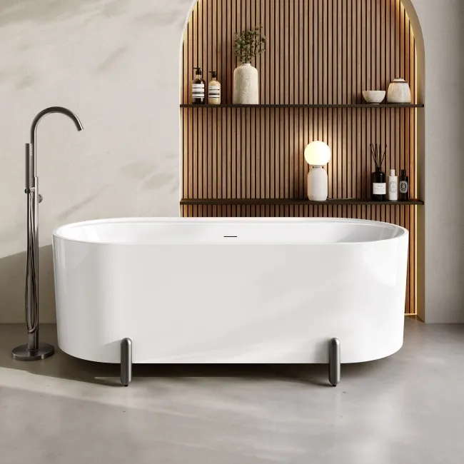 Shore 1700 Gloss White Freestanding Bath - Gunmetal Feet