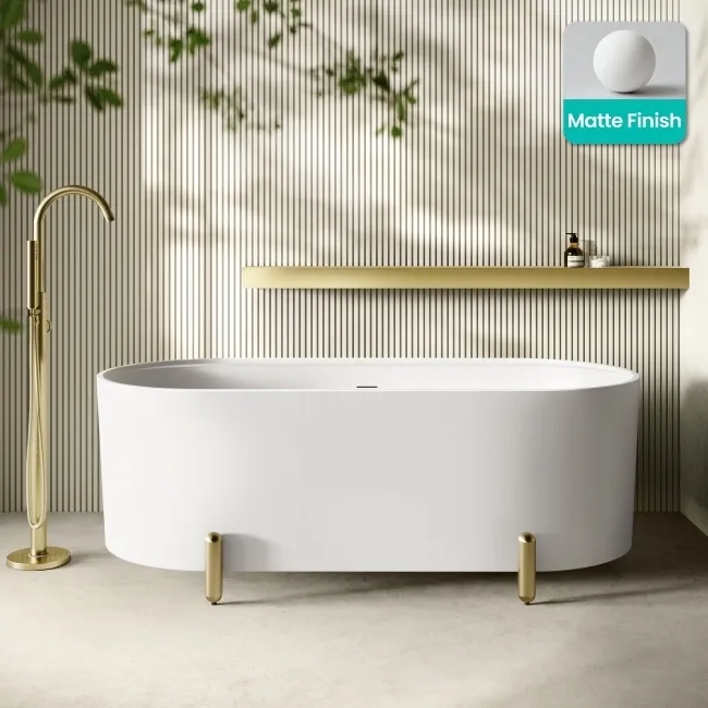 Shore 1700 Matt White Freestanding Bath - Gold Feet
