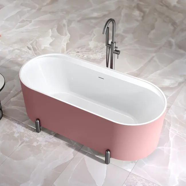 Shore 1700 Matt Pink Freestanding Bath - Gunmetal Feet