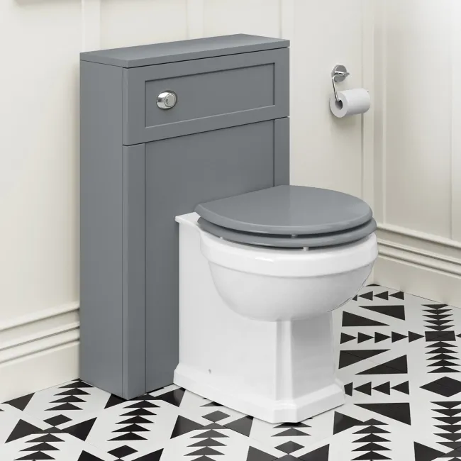 Bermuda Traditional Dove Grey Slimline Back To Wall Unit and Hudson Toilet with Wooden Seat