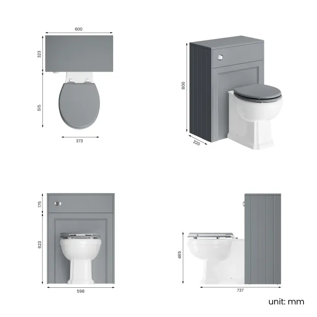 Traditional Dove Grey Back To Wall Unit and Hudson Toilet with Wooden Seat