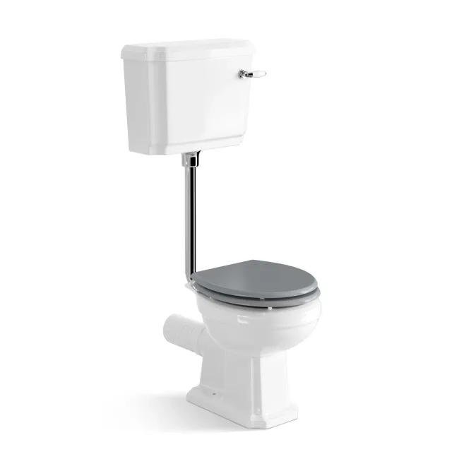 Hudson Traditional Low-Level Toilet With Dove Grey Seat & Pedestal Basin - Single Tap Hole