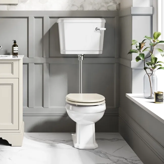 Hudson Traditional Toilet With Low-Level Cistern and Chalk White Wooden Seat