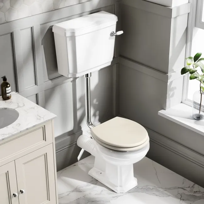 Hudson Traditional Toilet With Low-Level Cistern and Chalk White Wooden Seat