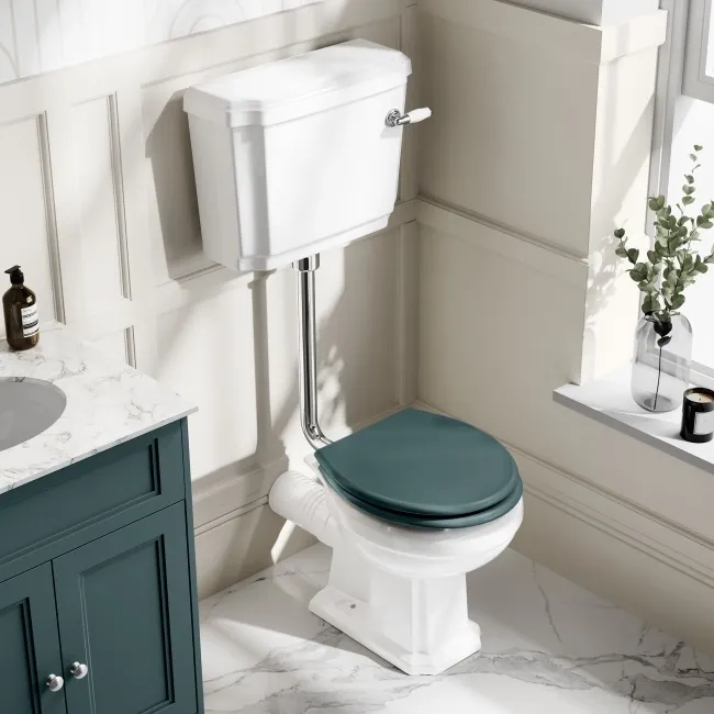 Hudson Traditional Toilet With Low-Level Cistern and Midnight Green Wooden Seat
