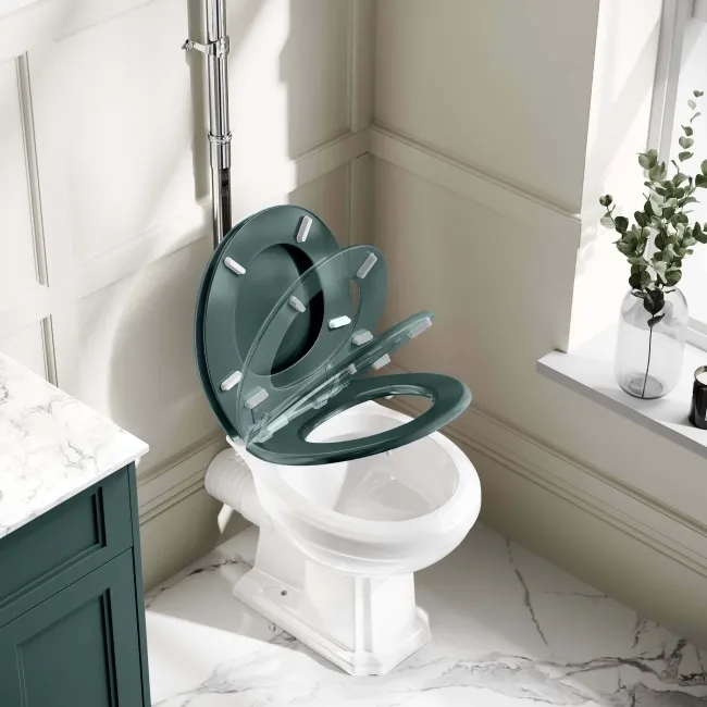 Hudson Traditional Toilet With High-Level Cistern and Midnight Green Wooden Seat