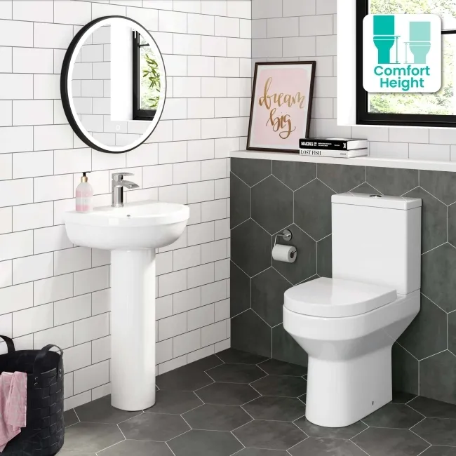 Denver Rimless Comfort Height Close Coupled Toilet & Pedestal Basin Set