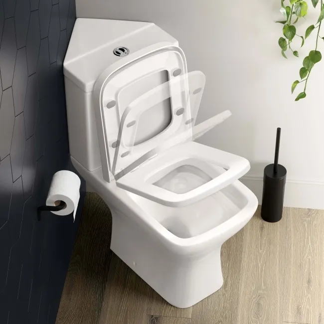 Atlanta Rimless Close Coupled Corner Toilet With Soft Close Seat