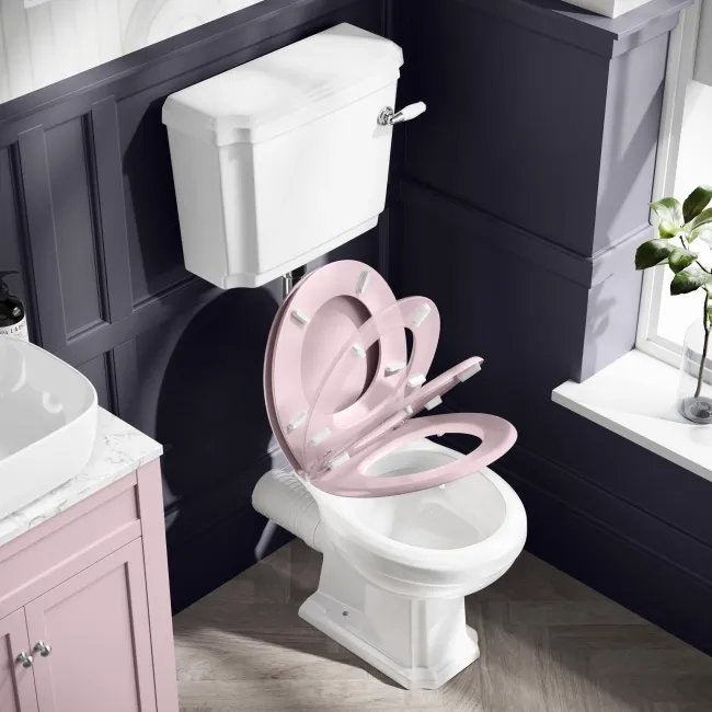 Hudson Traditional Toilet With Low-Level Cistern and Cashmere Pink Wooden Seat