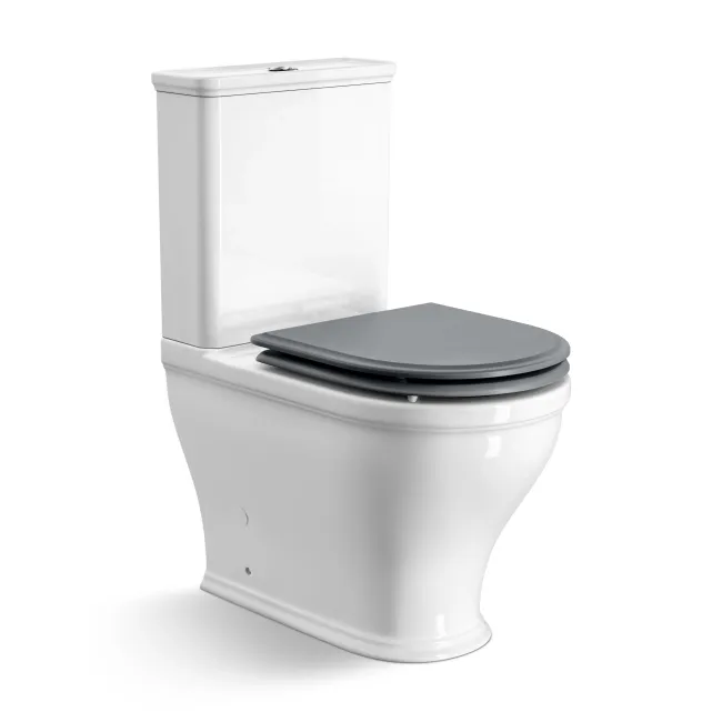 Kansas Traditional Rimless Close Coupled Toilet With Dove Grey Wooden Seat