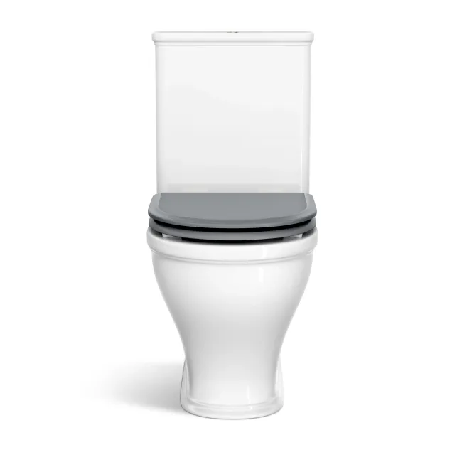 Kansas Traditional Rimless Close Coupled Toilet With Dove Grey Wooden Seat - Brushed Brass Hinges