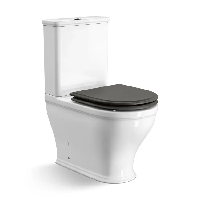 Kansas Traditional Rimless Close Coupled Toilet With Graphite Grey Wooden Seat