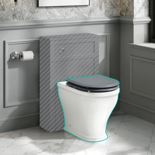 Kansas Traditional Rimless Back To Wall Toilet With Dove Grey Wooden Seat