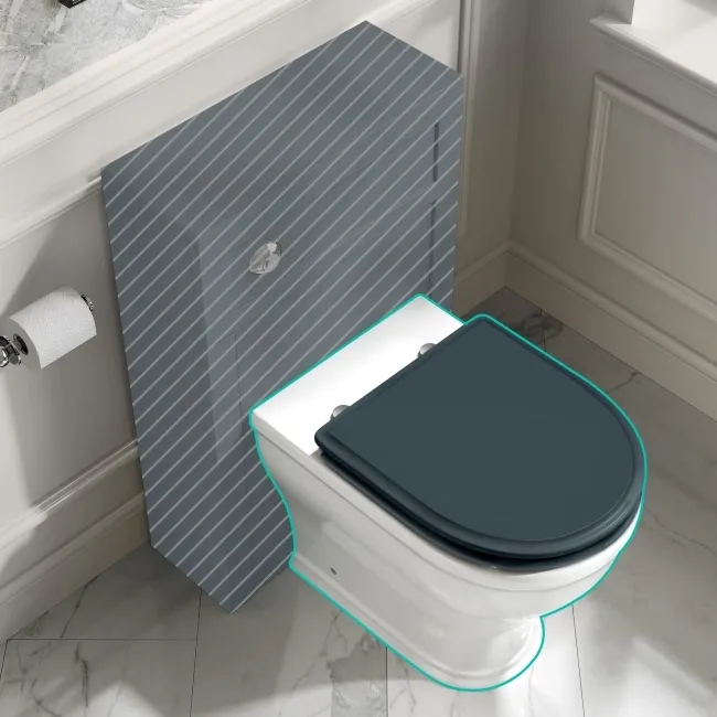 Kansas Traditional Rimless Back To Wall Toilet With Inky Blue Wooden Seat