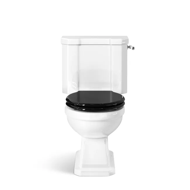 Enid Traditional Close Coupled Toilet With Gloss Black Wooden Seat