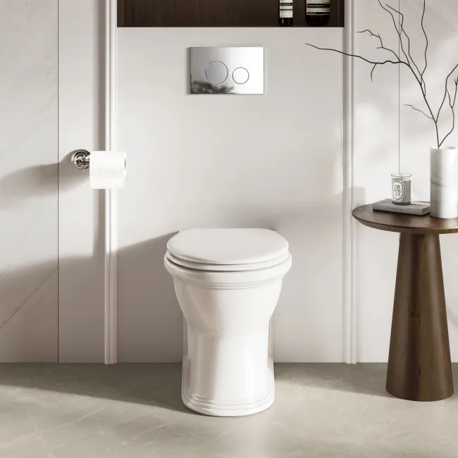 Alma Traditional Rimless Back To Wall Toilet With Premium Soft Close Slim Seat