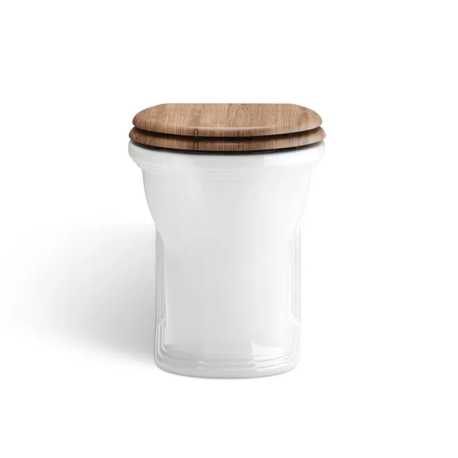Alma Traditional Rimless Back To Wall Toilet With Oak Effect Soft Close Seat - Brushed Brass Hinges