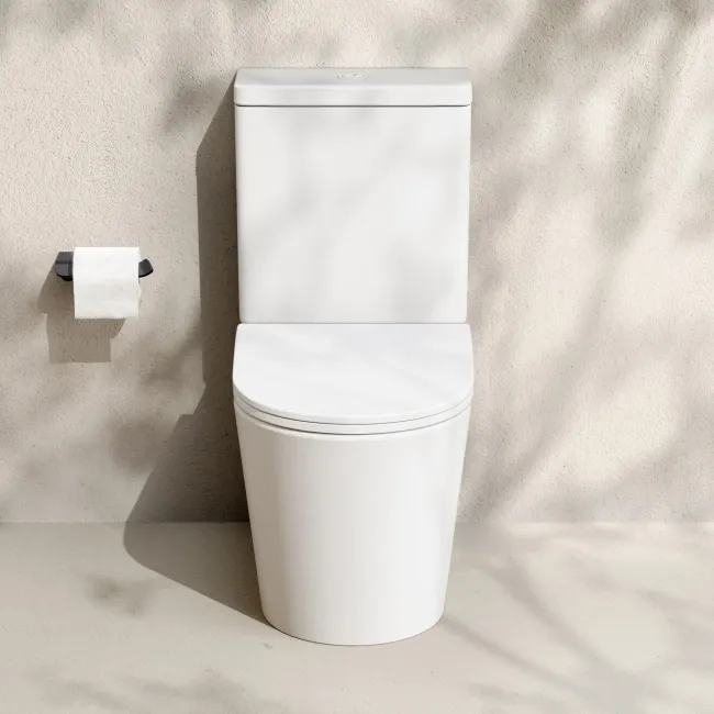 Loma Matt White Rimless Fully Back To Wall Close Coupled Toilet With Premium Soft Close Slim Seat