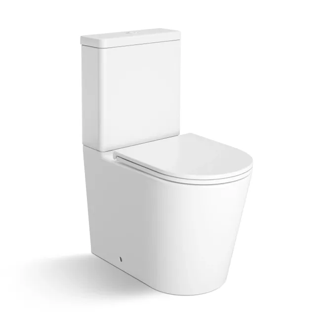 Loma Matt White Rimless Fully Back To Wall Close Coupled Toilet With Premium Soft Close Slim Seat
