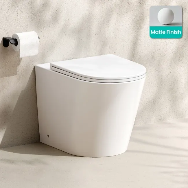 Loma Matt White Rimless Back To Wall Toilet With Premium Soft Close Slim Seat