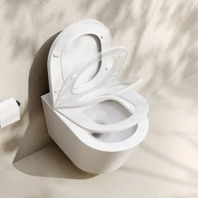 Loma Matt White Rimless Wall Hung Toilet With Premium Soft Close Slim Seat