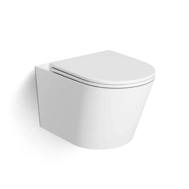 Loma Matt White Rimless Wall Hung Toilet With Premium Soft Close Slim Seat