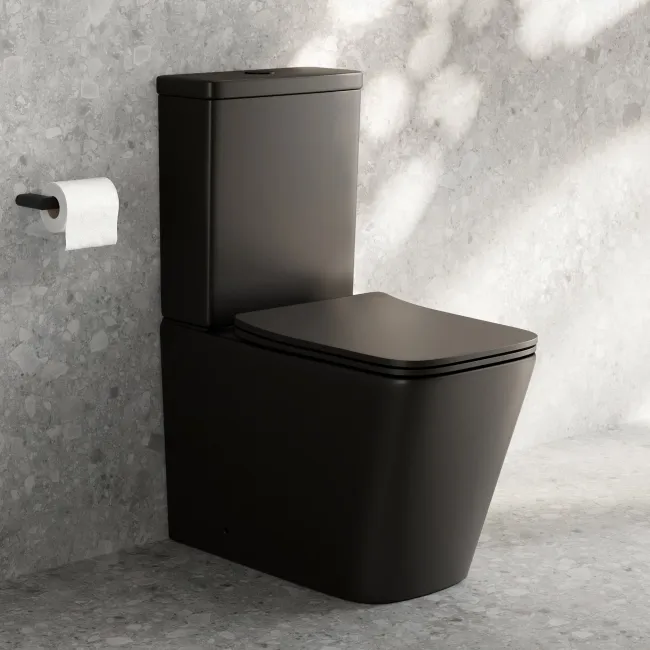 Kent Matt Black Rimless Close Coupled Toilet With Premium Soft Close Slim Seat