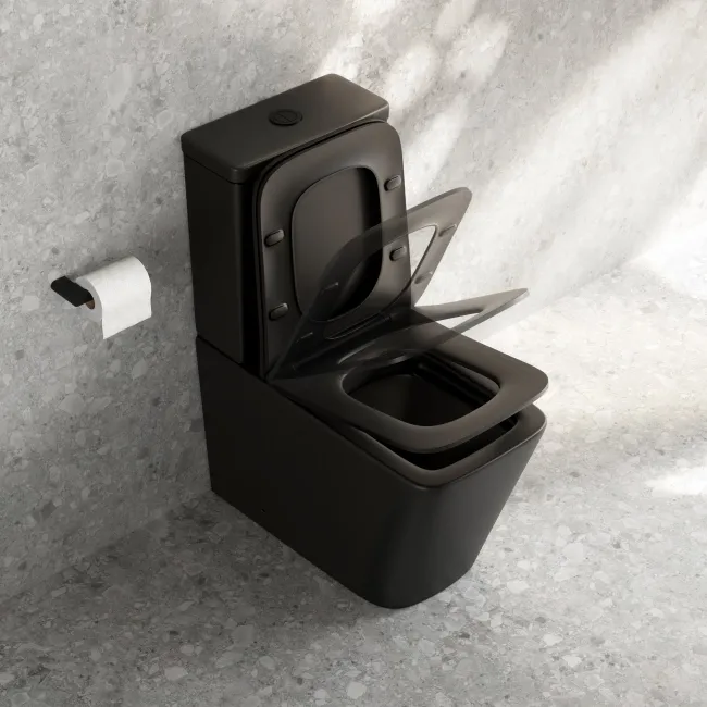 Kent Matt Black Rimless Close Coupled Toilet With Premium Soft Close Slim Seat