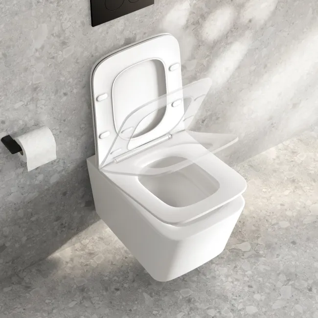 Kent Matt White Rimess Tornado Wall Hung Toilet With Premium Soft Close Slim Seat