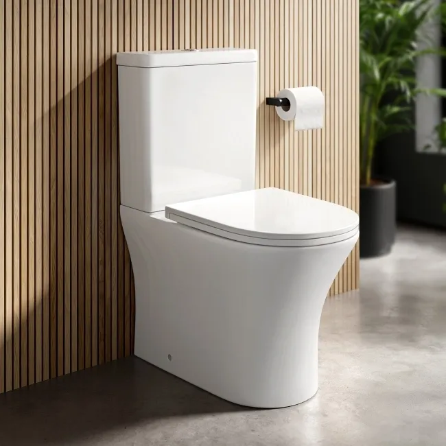 Brooklyn Rimless Fully Back To Wall Close Coupled Toilet With Soft Close Slim Seat