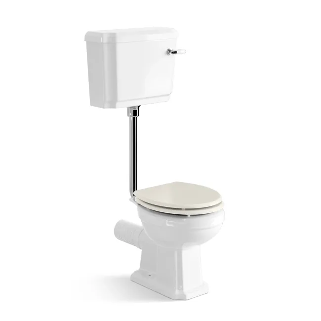 Hudson Traditional Low-Level Toilet With Chalk White Seat & Pedestal Basin - Double Tap Hole