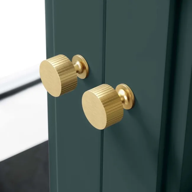 Midnight Green Wall Hung Mirror Cabinet 700x600mm - Brushed Brass Accents