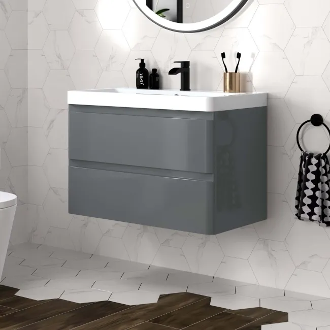 Corsica Storm Grey Wall Hung Basin Drawer Vanity 800mm