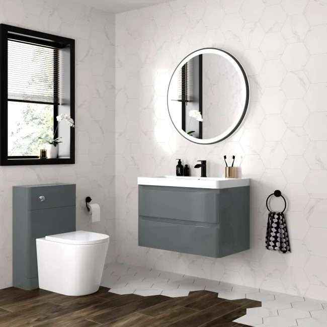 Corsica Storm Grey Wall Hung Basin Drawer Vanity 800mm