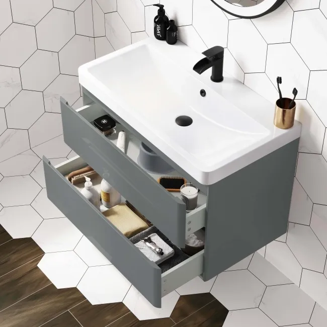 Corsica Storm Grey Wall Hung Basin Drawer Vanity 800mm