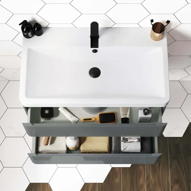 Corsica Storm Grey Wall Hung Basin Drawer Vanity 800mm