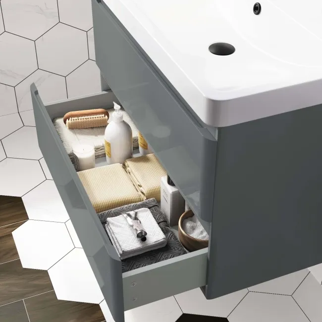 Corsica Storm Grey Wall Hung Basin Drawer Vanity 800mm