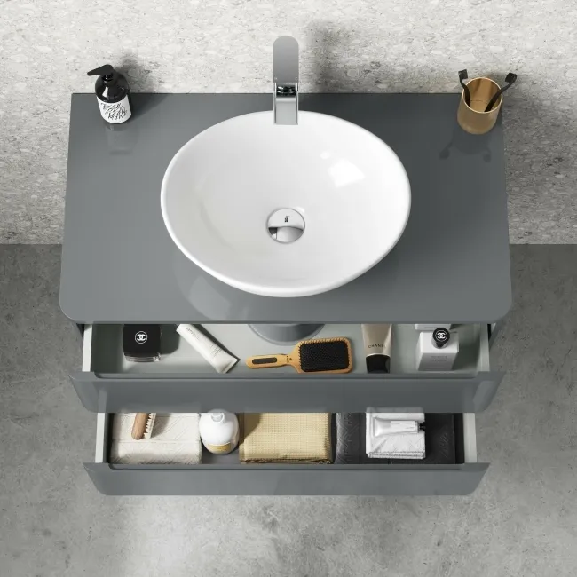 Corsica Storm Grey Wall Hung Drawer Vanity With Oval Counter Top Basin 800mm