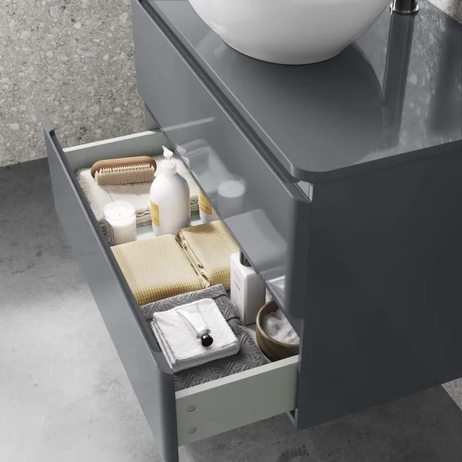 Corsica Storm Grey Wall Hung Drawer Vanity With Oval Counter Top Basin 800mm