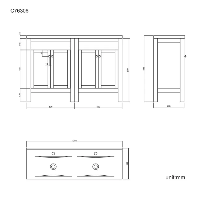 Bermuda Chalk White Double Basin Vanity 1200mm